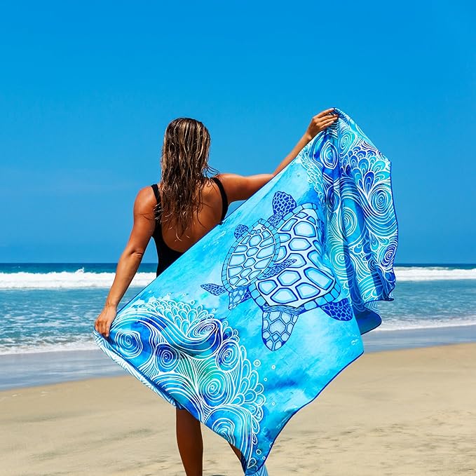 Elite Trend Microfiber Beach Towel for Adults with Bag - Extra Large 78x35 inch Lightweight Sand Free Quick Dry Towel for Travel, Swimming, Yoga, Camping (Sea Turtle)
