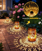 Nacome Flamingo Solar Lantern for Garden Decor: Waterproof Hanging Metal Decoration with LED Lights for Yard Lawn Porch Patio Landscape Pathway – Birthday Gifts for Mom Grandma Women