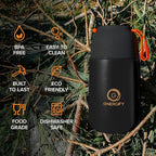 ENERGIFY Vacuum Insulated Food Jar. Large 24oz Bowl incl. Folding Spoon, Cup. Wide Mouth Keep Hot & Cold Drinks Soup Lunch Container for Adults. BPA-Free Stainless Steel, Leak Proof Black Matte