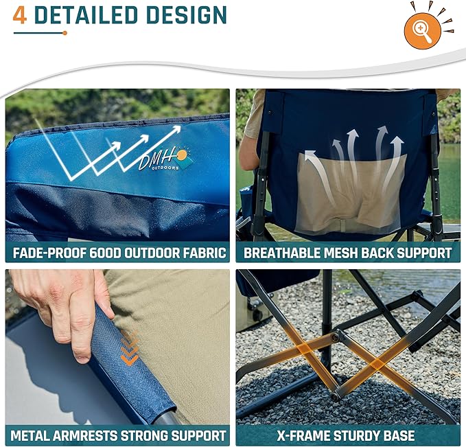 Camping Chairs Directors Chair with Side Table, Mesh Backrest Folding Lawn Chairs with Pocket, Foldable Camp Chair for Outdoor, Picnic, Sports and Fishing, Blue