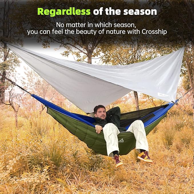 Camping Hammock with Mosquito Net, 2 Person Hammock Bug Net, Portable, Parachute Nylon for Outdoor, Camping, Hiking, Backpacking, Backyard, Beach, Travel (Hold Up to 500lbs)(Blue)