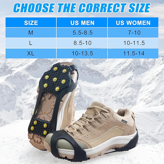 Ice Cleats for Shoes and Boots Traction Cleats for Snow Anti Slip Crampons 11 Studs Rubber Overshoe for Walking on Ice and Snow