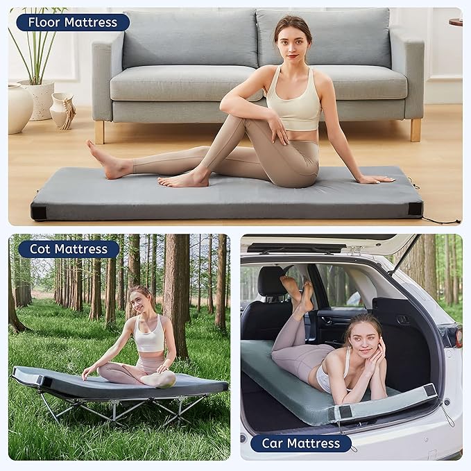 HomeMate CertiPUR-US Memory Foam Camping Mattress Pad Portable Roll Up Mattress for Adults Sleeping Mat Cot Mattress Pad