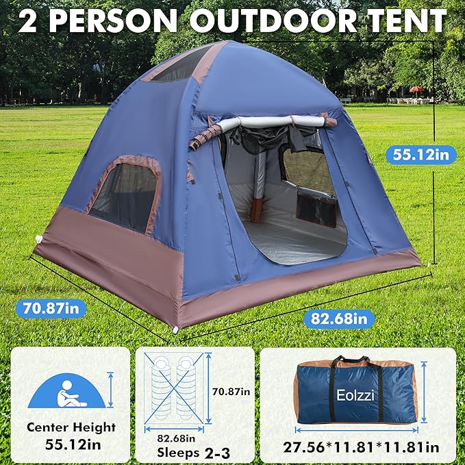 2-4 Person Inflatable Camping Tent | 60 Second Setup | 4 Season Waterproof (PU3000 Oxford) | All Weather Tent for Romantic Dates, Fall/Winter Camping, Hunting & Fishing