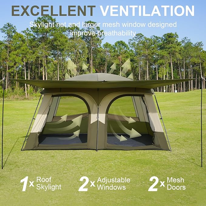 Vidalido Tents，6-8 Person Camping Tent with Extended Vestibule，2 Room Weather Resistant Family Tents，Easy Install Waterproof Outdoor Tent for Backpacking and Camping Hiking