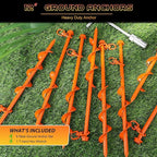 8 Pcs Ground Anchors Screw in, 12 Inch Heavy Duty Tent Stakes with Trampoline Anchor Hook Ground Stakes for Camping Tent Canopies Ports Sheds Swing Sets Securing Animals (Orange)
