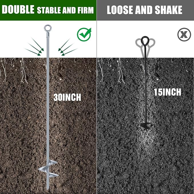 Lasnten 6 Pcs 30 Inch Heavy Duty Ground Anchor Spiral Blade Earth Anchor Kit Metal Anchor Hook Beach Sand Stakes Camping for Securing Animals, Shelters, Tents, Canopies (Silver)