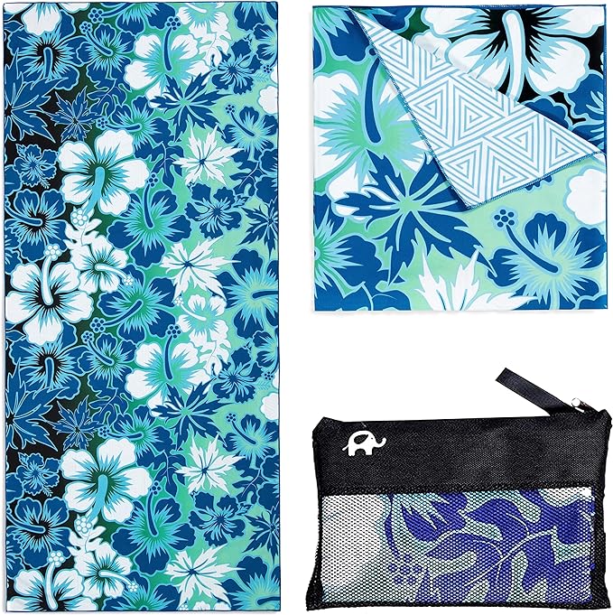 Elite Trend Microfiber Beach Towel for Adults with Bag - Extra Large 78x35 inch Lightweight Sand Free Quick Dry Towel for Travel, Swimming, Yoga, Camping (Hibiscus)