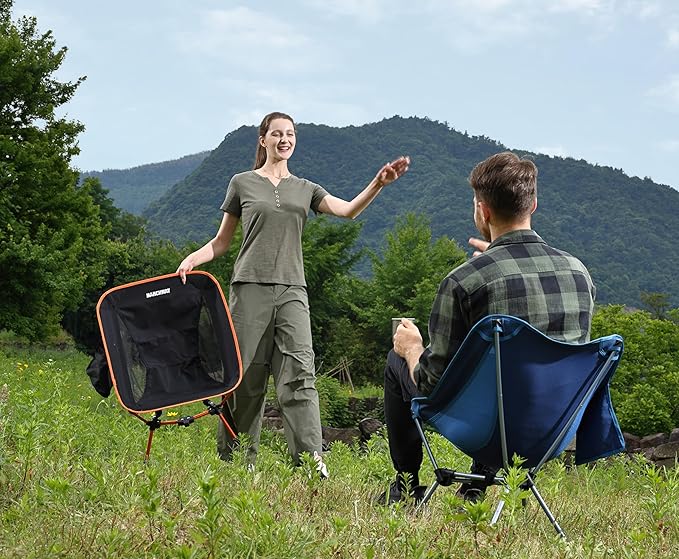 MARCHWAY Lightweight Folding Camping Chair, Portable Foldable Compact for Outdoor Camp, Travel, Beach, Picnic, Festival, Hiking, Backpacking, Supports 330Lbs (Orange)