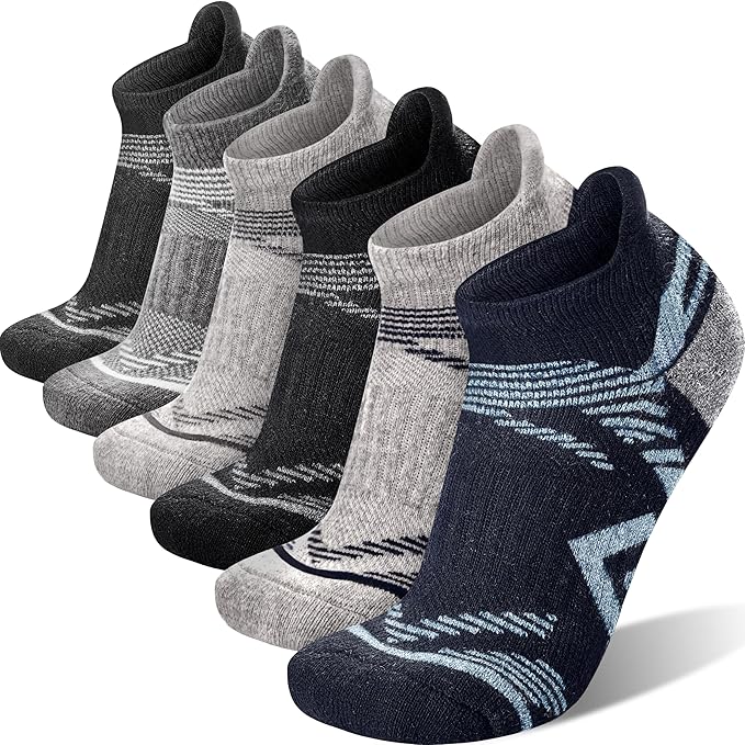 ANTSANG 6 Pairs Merino Wool Ankle Hiking Running Socks Compression Thick Cushion Breathable No Show Socks for Men Women