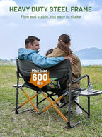 TIMBER RIDGE Double Camping Chair Portable Loveseat, Heavy Duty Folding Camp Couch 2 Person Director Chairs with Cup Holder for Outdoor Lawn Tailgates Picnic Sports Soccer Games Supports 600 lbs Grey