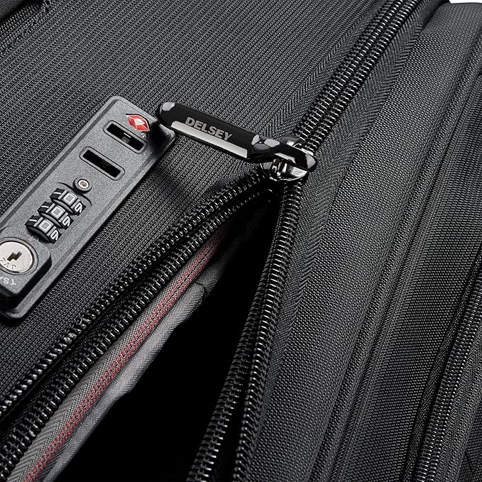 DELSEY PARIS Helium DLX Softside Expandable Luggage with Spinner Wheels, Black, Checked-Medium 25 Inch