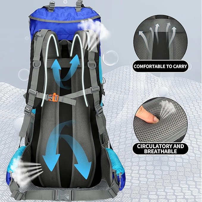 WintMing 75L Hiking Backpack with Rain Cover Waterproof Camping Backpack Shoes Warehouse for Men Women