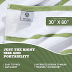 White Classic Cotton Pool Towels Oversized 30 x 60 Inches, Ultra Absorbent and Low Lint Striped Beach Towels for Adults, Stripes Design Luxury Extra Large Bath Towels, Green, 4 Pack