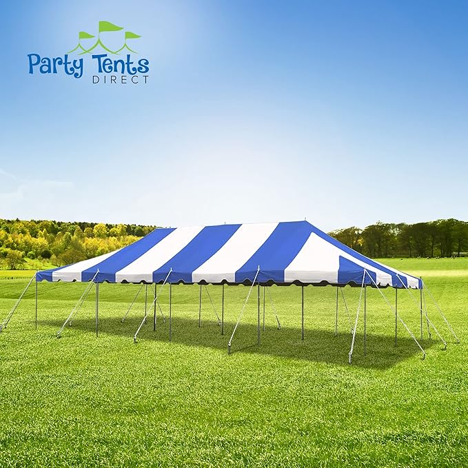 Party Tents Direct 20'x40' Weekender Canopy Pole Tent - Easy Up Canopy Tent with 160 Person Capacity - Outdoor Canopies for Parties, Weddings, & Events (Blue/White Top)