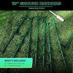 Zhengmy 8 Pcs Ground Anchors Screw in, 12 Inch Heavy Duty Tent Stakes with Trampoline Anchor Hook Ground Stakes for Camping Tent Canopies Ports Sheds Swing Sets Securing Animals (Green)