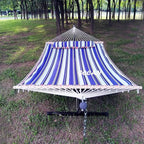 Quilted Fabric Double Hammock Won't flip with Stand and Spreader Bars,Safer and Sturdier,Quality Hammocks for Outdoor Indoor Patio Yard Two Sided Dual use red/Blue