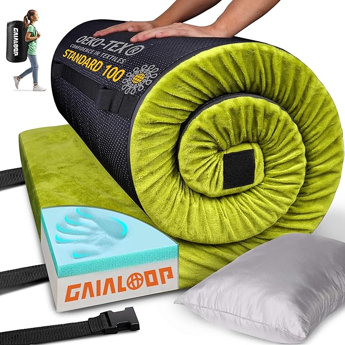 3 Inch GAIALOOP Thick Memory Foam Camping Mattress Sleeping Pad [Car/Tent/Cot] Glamping Portable Floor Mat Roll Up Futon Mattress for Guests Sleepover