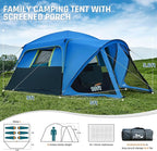 Tents for Camping 6/8/10 Person Camping Tent with Screen Porch, Weatherproof Large Cabin Tent with Rainfly and Carry Bag, Family Tent for Outdoor Camping and Backyard