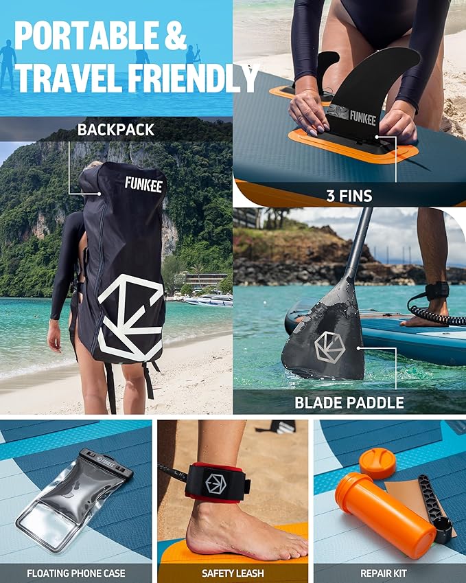 11’×34"×6" Extra Wide Inflatable Stand Up Paddle Board, Sup Board with Removable Fins, Backpack, Floating Paddle, Safety Leash, Floating Phone Case for Adults & Youth of All Skill Levels