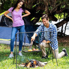 Bruntmor Grill Swing Campfire Cooking Stand BBQ Grill for Cookware & Dutch Oven Adjustable Collapsible Legs with Hooks & Accessories & Carrying Case Black