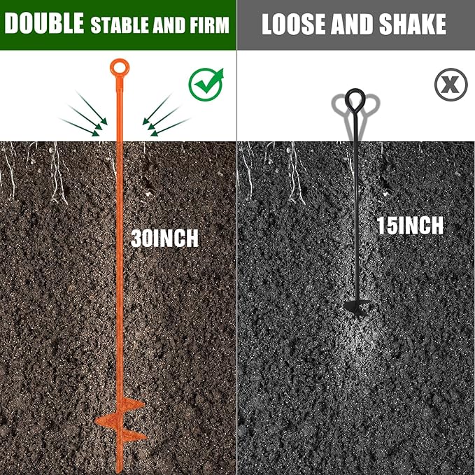 Lasnten 6 Pcs 30 Inch Heavy Duty Ground Anchor Spiral Blade Earth Anchor Kit Metal Anchor Hook Beach Sand Stakes Camping for Securing Animals, Shelters, Tents, Canopies (Orange)