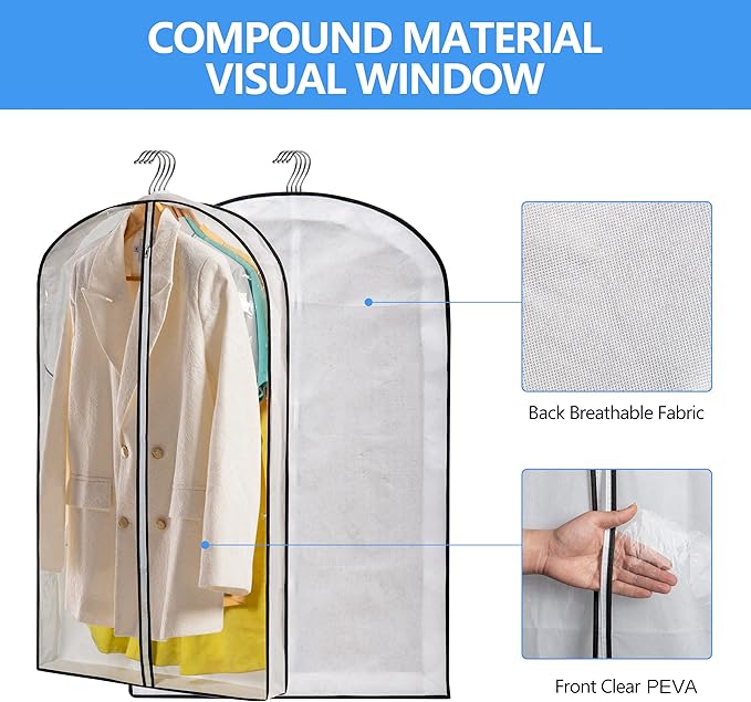 MsKitchen Clear Plastic Hanging Clothes Bags with 4" Gusseted Garment Bags for Storage, Suits, Coats, Sweaters, Shirts - 24" x 40" x 4"",3 Pack