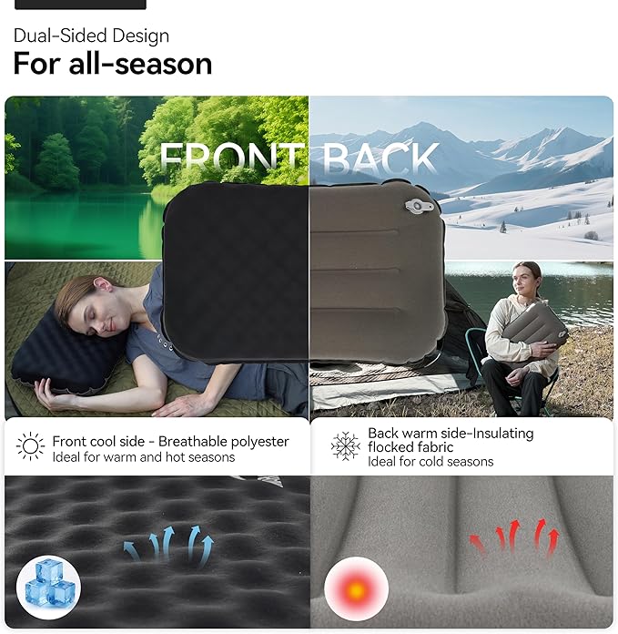 MARCHWAY Inflatable Camping Pillow with Soft Foam Top & TPU Air Bladder, Dual-Sided Support for All-Season, Lightweight Compact Travel Pillow for Hiking, Backpacking, Airplane, Car (Black)