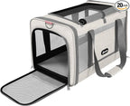 GAPZER Cat Carrier American Airline Approved 18x11x11, Top Opening Sturdy Soft Pet Carrying Bag See Through, Mini Dog Hard Bottom Crate Kennel Case, 4-Side-Ventilation Mesh Cage Toy Poodle Biege