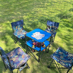 Portable Folding Camping Table with Cup Holders – Lightweight & Compact 2-Tier Outdoor Table with Storage, Ideal for Card Games, Snacks, Picnic, Tailgating & Camping (Blue + Black)