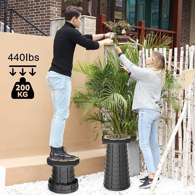 ALEVMOOM Upgraded Portable Collapsible Folding Stool Retractable Telescoping Stool for Adults Sturdy Capacity 440lbs Camping Chair for Outdoor Hiking Garden BBQ