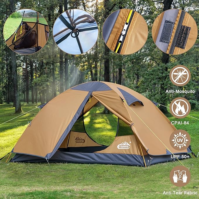 2 Person Backpacking Tent, Waterproof Windproof Two Person Tent, Lightweight Easy Setup 2 Man Tent for Camping Hiking Cycling