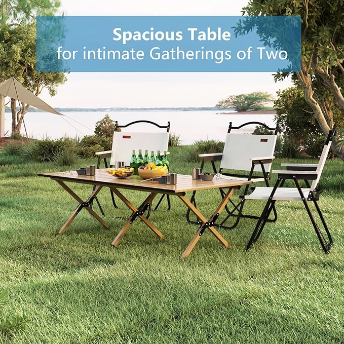 48Inch Folding Camping Table, Lightweight Roll-Up Table Aluminum Low Portable Picnic Table with Carrying Bag for Outdoor, Beach, Picnic, Backyards, BBQ and Party, Log Color