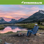 STRONGBACK Elite Folding Camping Lawn Lounge Chair Heavy Duty Camp Outdoor Seat with Lumbar Support and Portable Carry Bag - Navy/Grey