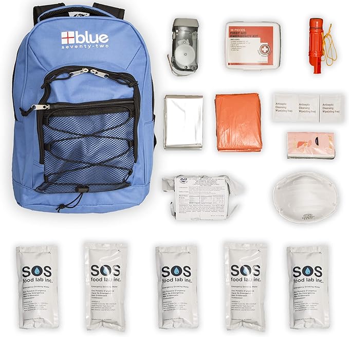 Blue Coolers Blue Seventy-Two | 72 Hour Emergency Backpack Survival Kit for 1 Person | Survival Kit for Wildfires, Earthquakes, Tornado, Hurricane, and Other Emergencies…