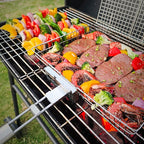 LUSSIER Grilling Basket for Outdoor Grill – Large Foldable Stainless Steel Barbeque Basket with Removable Handle, Skewers & Basting Brush Non-Stick BBQ Grill Basket for Veggies, Fish & Shrimps