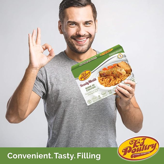 KJ Poultry Kosher Ready Meals - Bone In Chicken & Kugel, MRE Meat Meals Ready to Eat, Shabbos Food, Halal, (6 Pack) Prepared Entree Fully Cooked, Shelf Stable Microwave Dinner Travel Military Camping