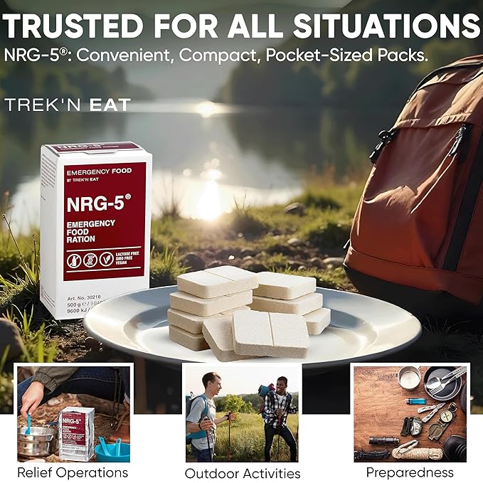 Katadyn NRG-5 Emergency Food Ration 500g Pack of 24 (216 Bars) Ready to Eat 2380 kcal per Pack, Vegan, Lactose-Free, GMO-Free | Long-Term Survival, Emergency Preparedness & Outdoor Adventure Food Bars