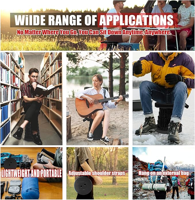 2025 2PCS Upgraded Collapsible Stool Thickened Set, Portable Stool Folding Stools, Foldable Chair for Camping Fishing Hiking BBQ and Outdoor Activities - Max 500lbs (Black)