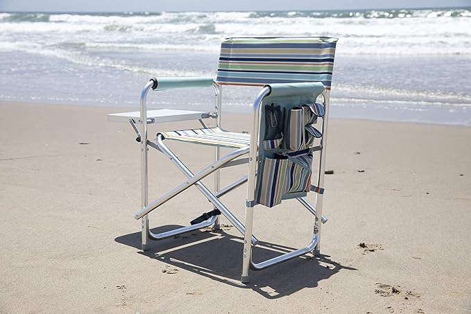 PICNIC TIME Sports Chair with Side Table, Outdoor Foldable Padded Adult Camping Chairs with Cup and Accessory Panel for Lawn, Beach, & Sports Use for Adults, 300-lbs Capacity, (St. Tropez Collection)