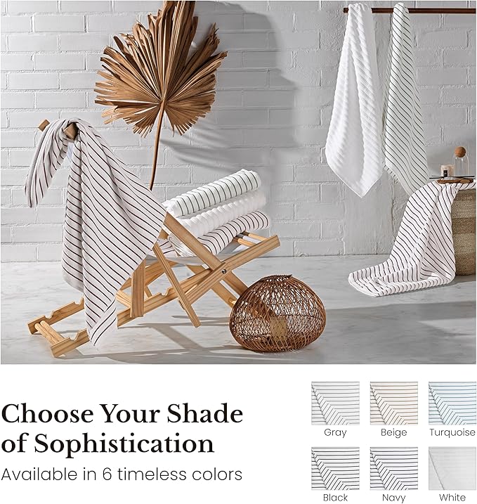 Black & White Brands Brazilian Beach/Pool/Bath Towel - Ultimate Absorbent Luxury XL 36x70 100% Cotton Wave (2 Towels, Charcoal Gray Poly Pinstripe)