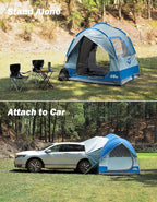 JOYTUTUS SUV Tent for Camping with Rainfly, Double Door Design Car Tent with Aluminum Poles, SUV Tailgate Tent with Waterproof PU2000mm Double Layer for 4-8 Person, Blue