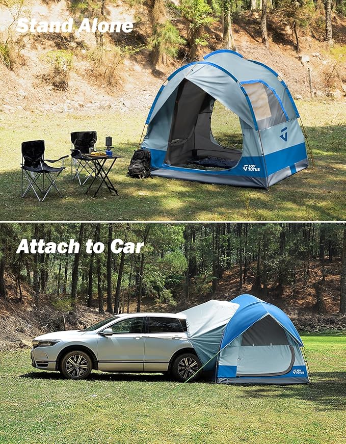 JOYTUTUS SUV Tent for Camping with Rainfly, Double Door Design Car Tent with Aluminum Poles, SUV Tailgate Tent with Waterproof PU2000mm Double Layer for 4-8 Person, Blue