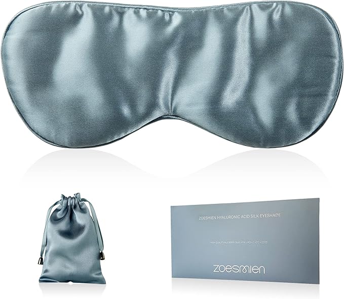 Sleep Mask 100% Mulberry Silk for Light Blocking, ZOESMIEN Eye Mask for Women Men Side Sleeper, Puffiness Dry Eyes Headache, Adjustable Strap, Christmas Gift Package, Misty Blue
