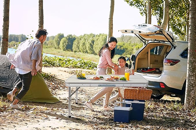 Nice C Folding Picnic Table, Portable Picnic Table, Folding Table with Bench, Outdoor Table and Chairs, Hole for Umbrella, Mesh net Storage, Backyard, Party, Outdoor, Lawn