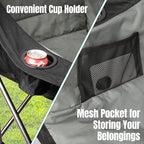 Oversized Camping Chair with Cooler Bag, XL Fully Padded Folding Portable Camping Chairs for Adults, Big Heavy Duty Outdoor Patio Lawn Chair with Arm Cup Holder Supports 450lbs