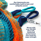 Handwoven Hammock by Yellow Leaf Hammocks - Double Size, Fits 1-2 PPL, 400lb max - Weathersafe, Super Strong, Easy to Hang, Ultra Soft, Artisan Made - Color: Blue - Orange