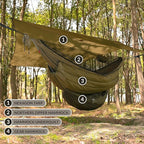 Onewind 11ft Zipper Hammock with Mosquito Net for Camping, Portable Double-Layer Northers Hammock with Adjustable Ridgeline for Camping, Hiking and Backpacking, OD Green, Sleeping Pad Not Included