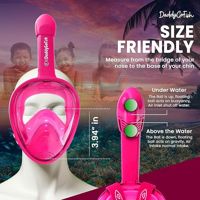 DaddyGoFish Kids Snorkel Mask | Snorkle Snorkeling Gear with Camera Mount | Extendable Telescopic Landing Fishing Net & Snorkeling Mask Combo Set Anti-Fog Anti-Leak