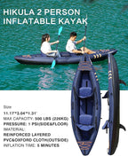 Inflatable Kayak 2 Person, Tandem Kayak, Foldable Kayaks for Adults, with Kayak Fin, 2 Aluminum Paddles, 2 Padded Seats, Hand Pump and Travel Backpack